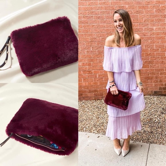 Burgundy Faux Fur Maven Wristlet - Picture 1 of 9